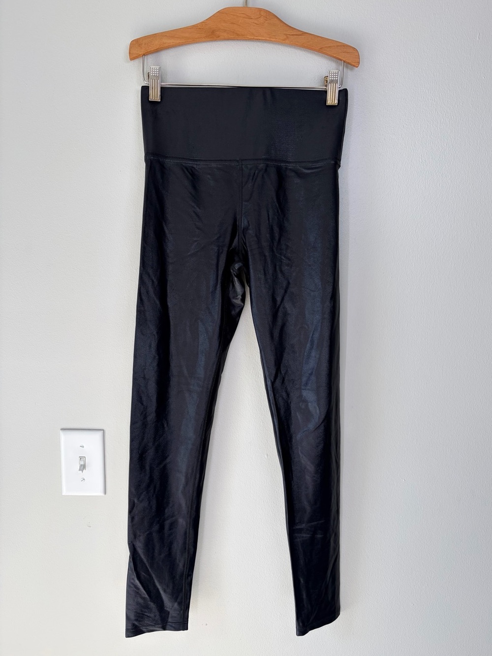 Carbon 38 Shiny Coated Black High Waisted Leggings Athleisure Athletic Workout